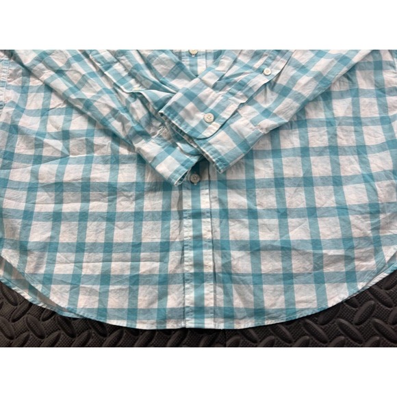 LL Bean Shirt Adult Large Blue White Button Up Plaid Casual Dress Tee Men's - Picture 6 of 13